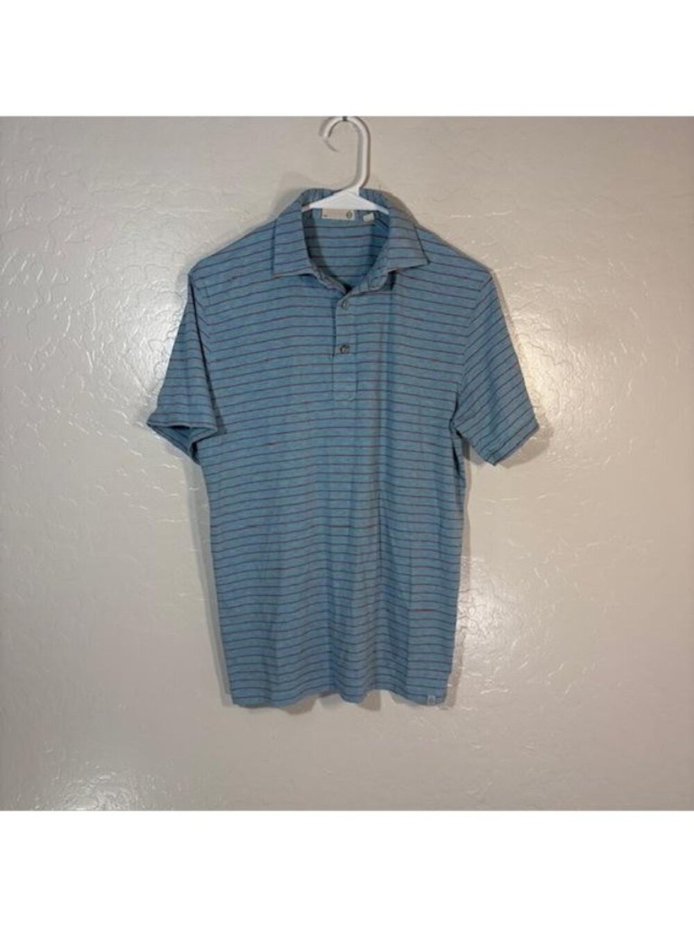 Tasc Performance Polo Shirt Mens Small Blue Stripe Bamboo Stretch Jersey Top